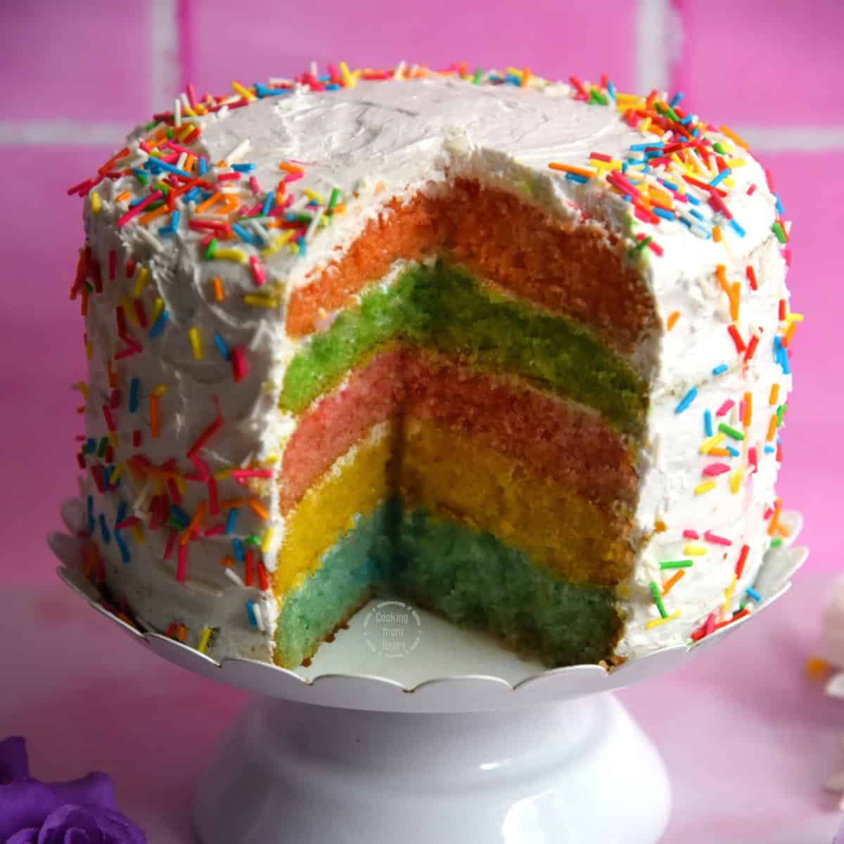 Eggless Rainbow Cake Recipe