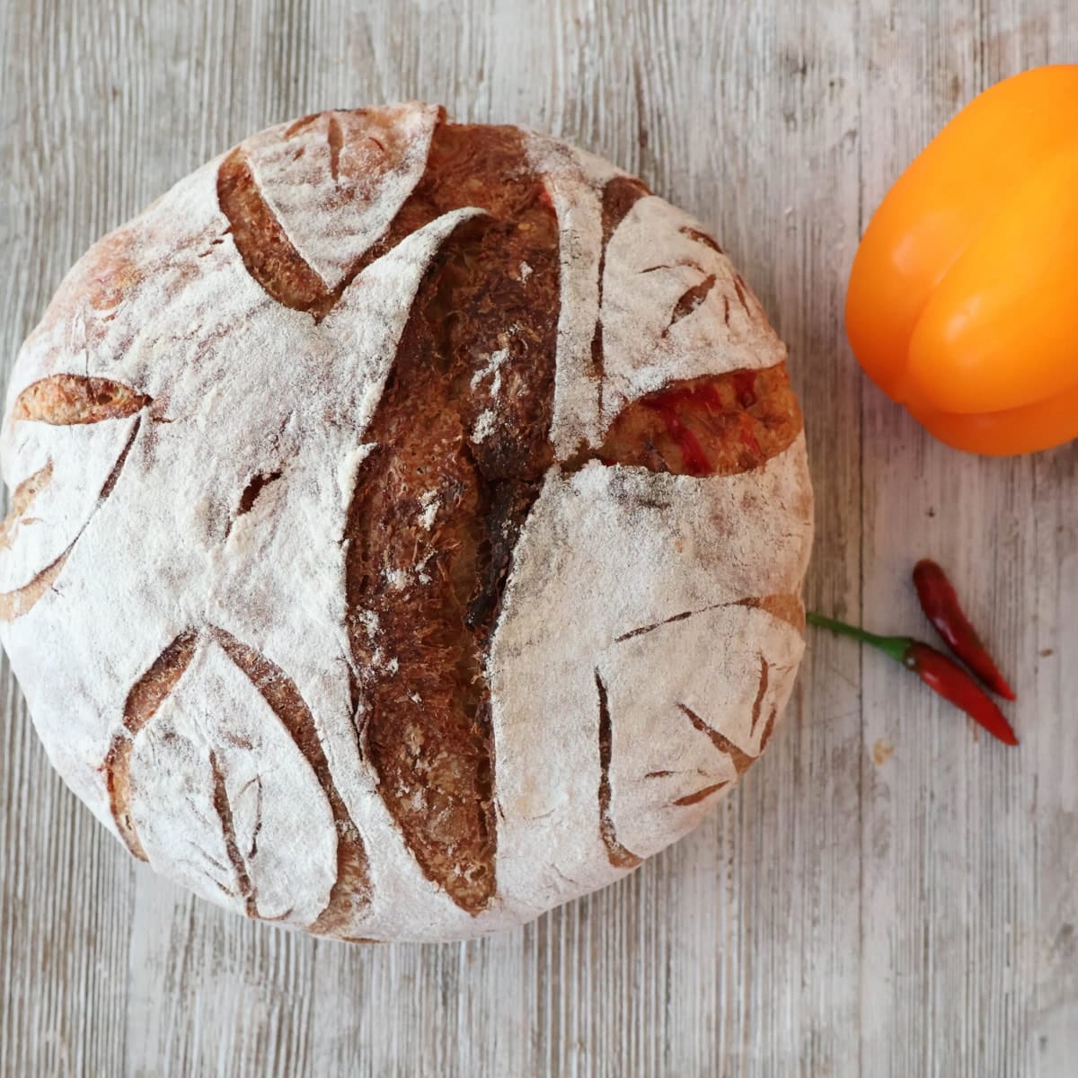 Roasted Red Bell Pepper and Red Chili Sourdough 1