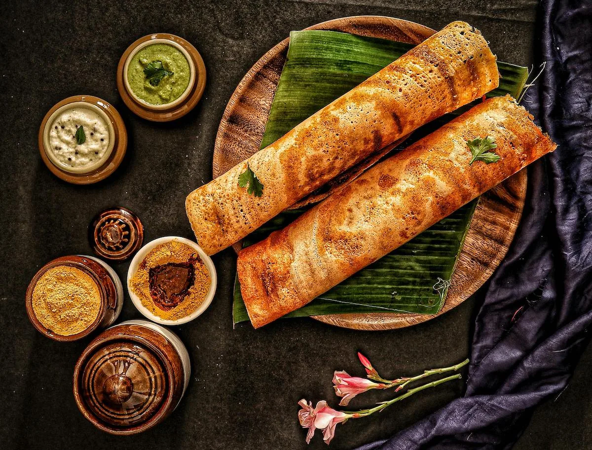 Crispy Dosa with Podi Chutney Sambhar jpg